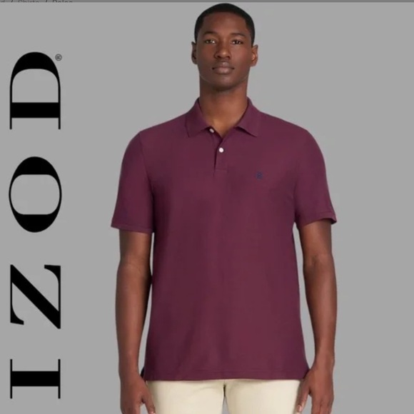 Izod Mens Polo Short Sleeve Collared Advantage Stretch Logo Golf Shirt Maroon LG - Picture 1 of 13